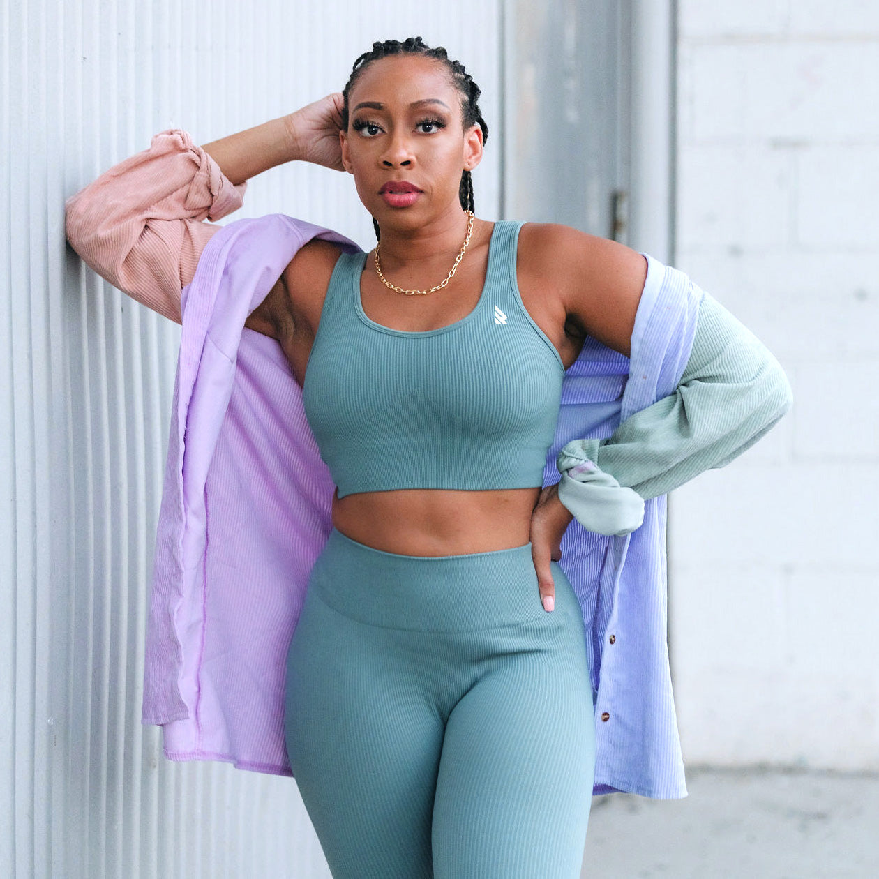 Rebelious Fit: Rich Girl Ribbed Sports Bra in Sage