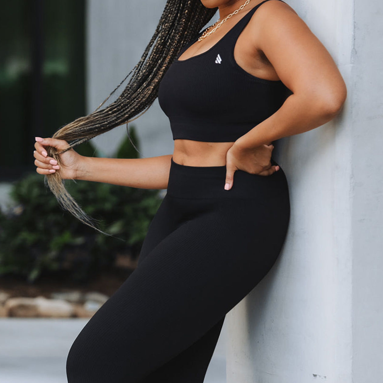 Rich Girl Ribbed Sports Bra in Charcoal Black