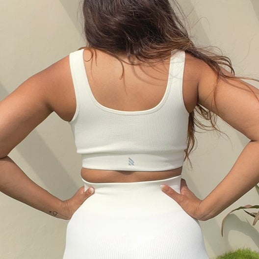 Rich Girl Ribbed Sports Bra in Ivory