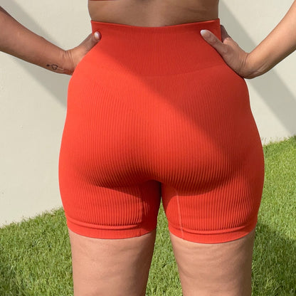 Rich Girl Ribbed Shorts in Burnt Orange